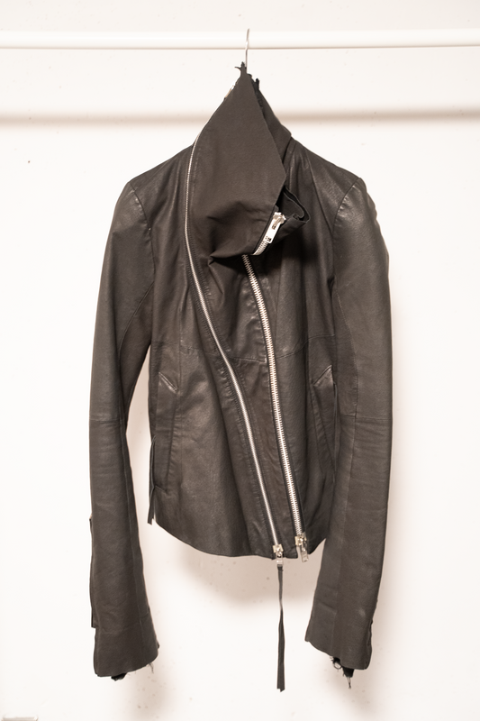 Ekam Double Zipper High Neck Leather Jacket