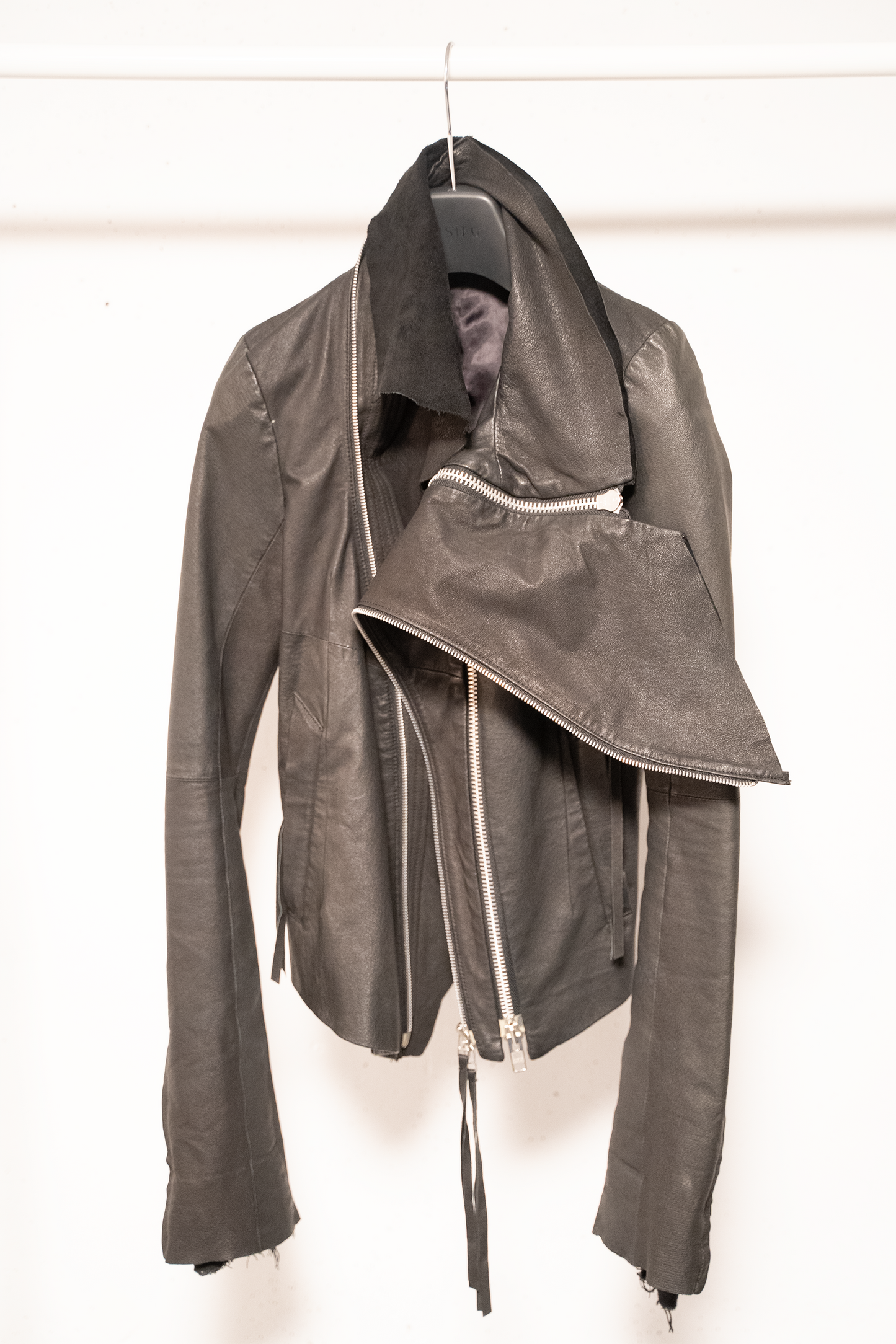 Ekam Double Zipper High Neck Leather Jacket