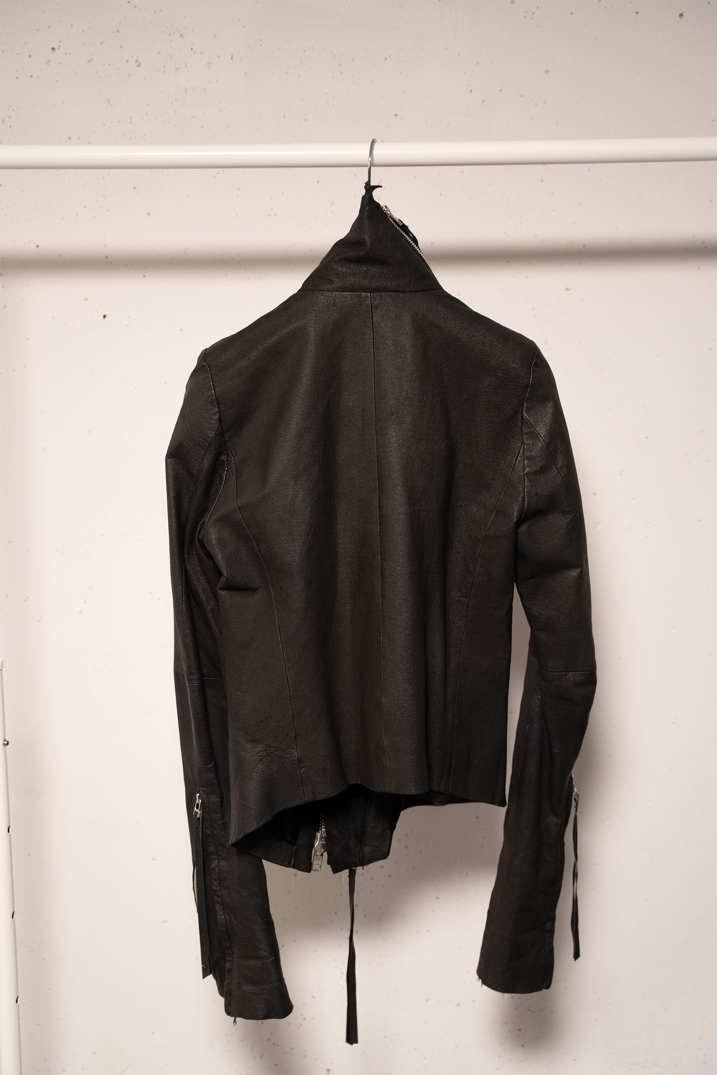 Ekam Double Zipper High Neck Leather Jacket